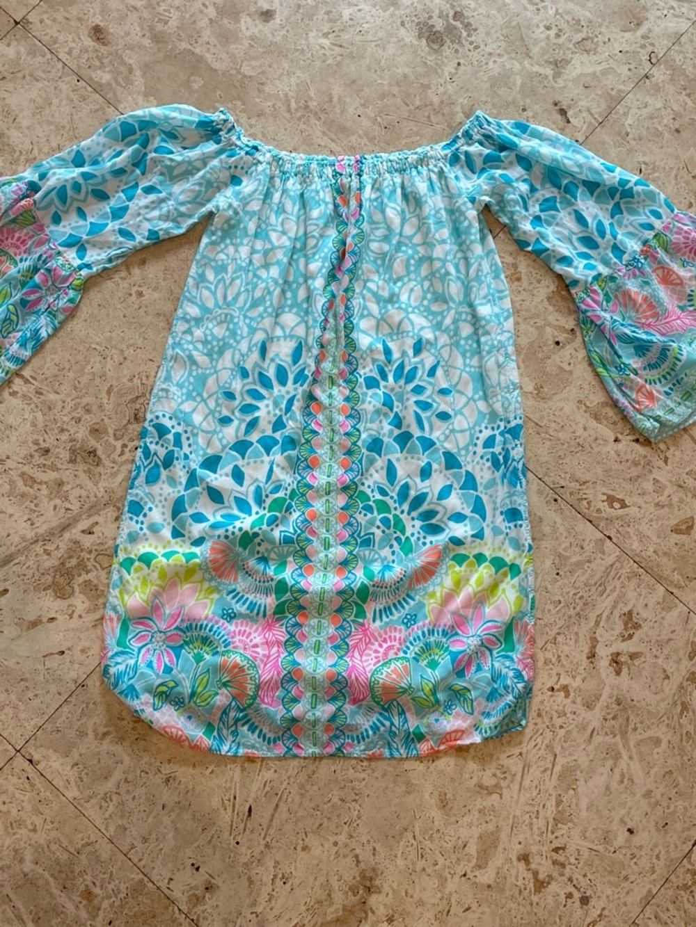 Lilly Pulitzer Women's Aqua & Pink Floral Off-Shoulder Tunic Dress